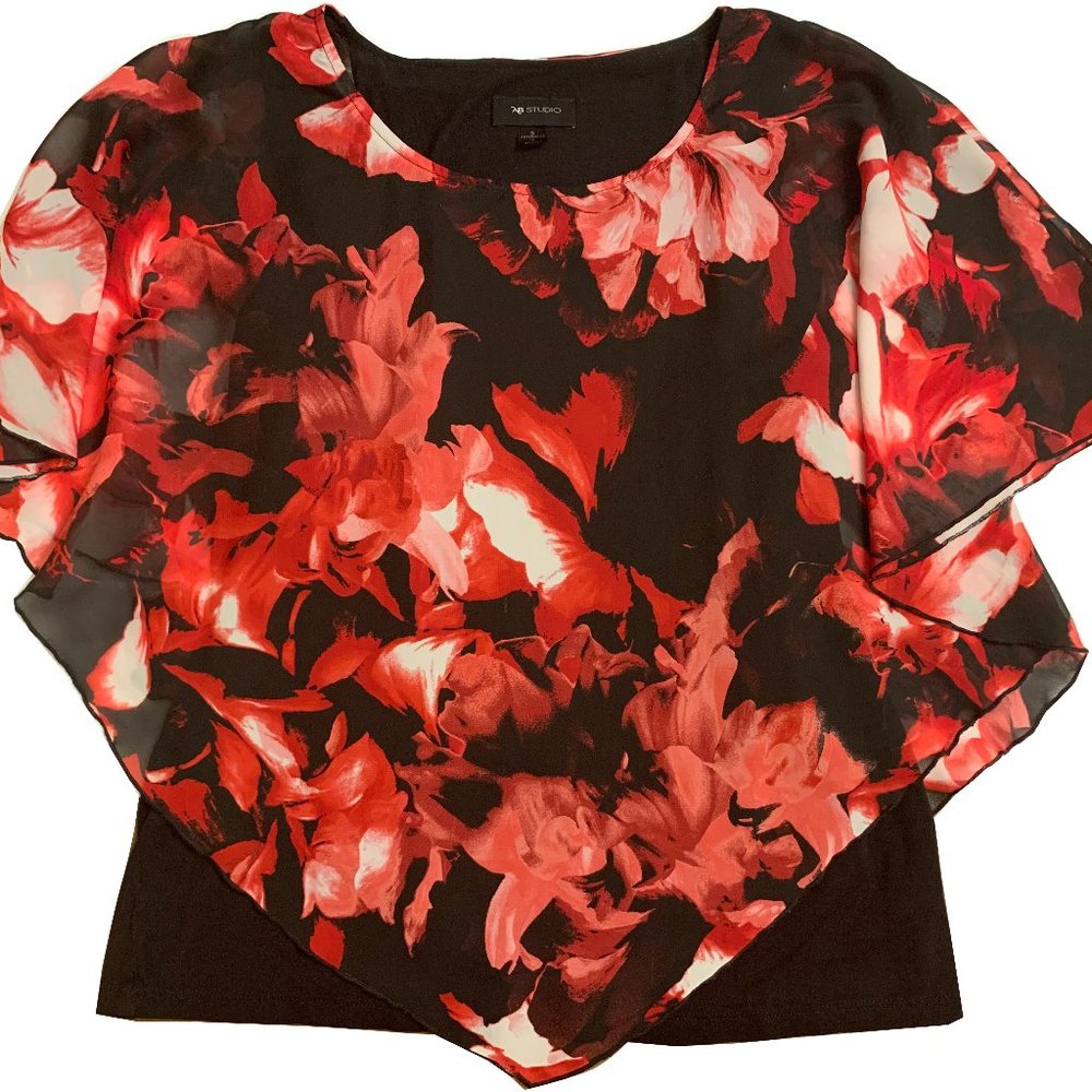 Women AB Studio Floral Chiffon Popover Blouse Top Size S